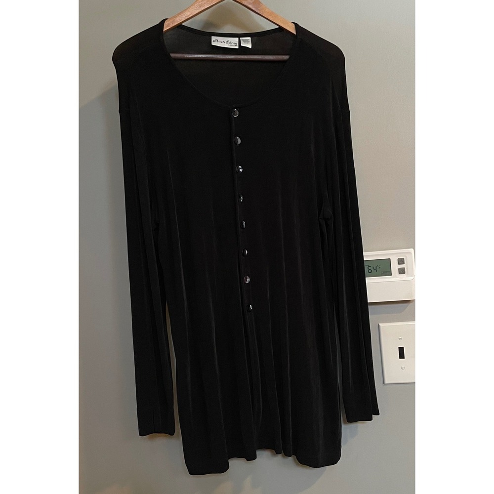 Private Edition Chico's Tunic Top Women Size 2 Black Button Front Long Sleeve